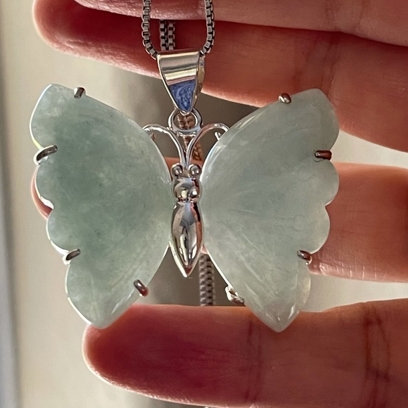Jadeite jade butterfly 925 silver pendant chain - Picture 8 of 13